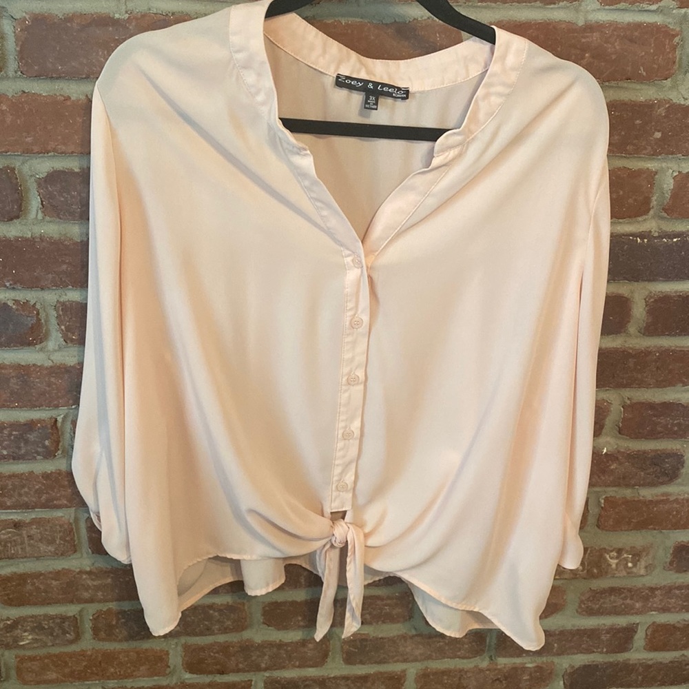 Light Pink Tie Front Blouse